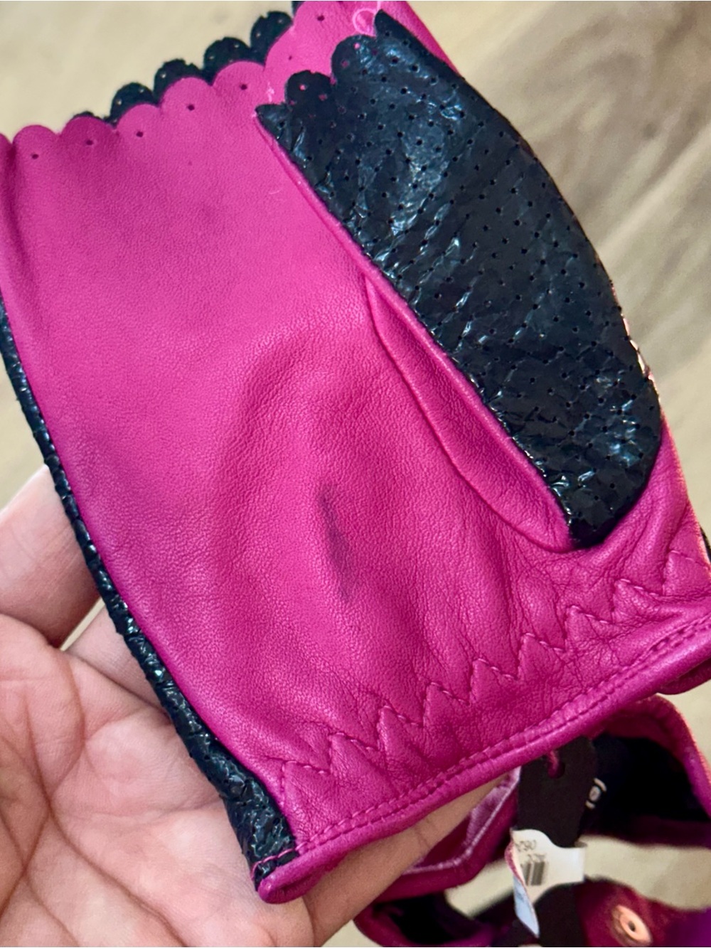 David & Young Genuine Leather Fingerless Gloves Pink Black NWT Size S - Picture 12 of 12